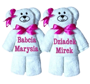 Miś z ręcznika z personalizacją IMIENIEM na DZIEŃ BABCI I DZIADKA